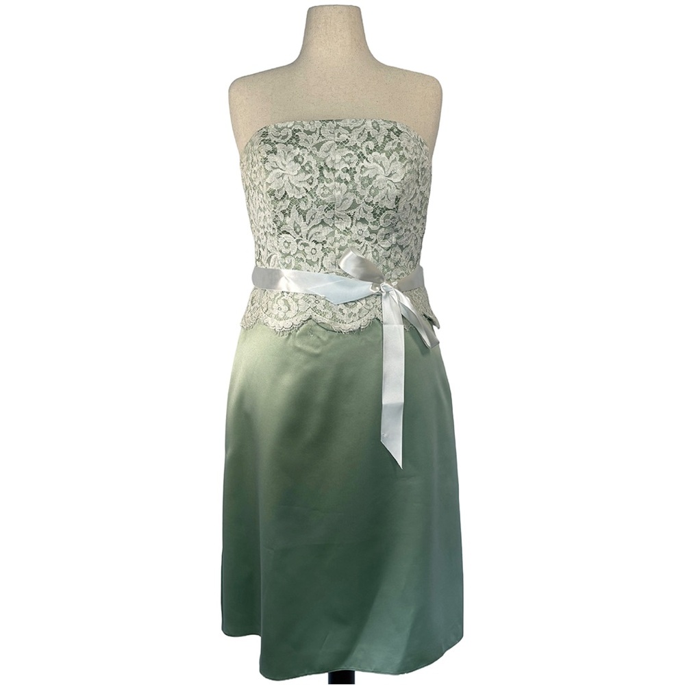 Jim Hjelm Occasions Strapless Lace Dress | Vintage Sage Green